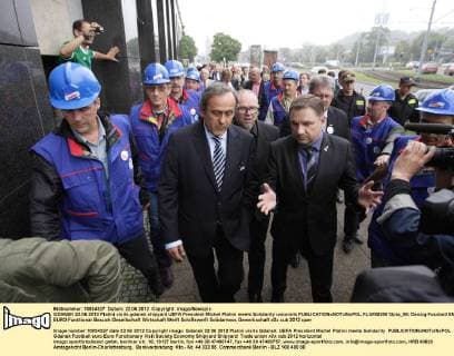 GDANSK 22.06.2012 Platini visits gdansk shipyard UEFA President Michel Platini meets Solidarity unionists  FLUMI220612pla_06