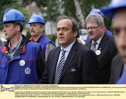 GDANSK 22.06.2012 Platini visits gdansk shipyard UEFA President Michel Platini meets Solidarity unionists  FLUMI220612pla_10