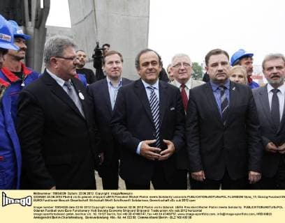 GDANSK 22.06.2012 Platini visits gdansk shipyard UEFA President Michel Platini meets Solidarity unionists  FLUMI220612pla_11