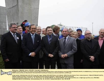GDANSK 22.06.2012 Platini visits gdansk shipyard UEFA President Michel Platini meets Solidarity unionists  FLUMI220612pla_14