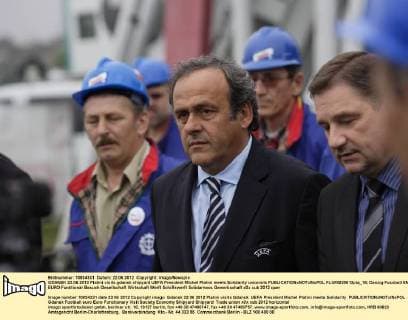 GDANSK 22.06.2012 Platini visits gdansk shipyard UEFA President Michel Platini meets Solidarity unionists  FLUMI220612pla_15