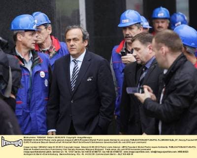 GDANSK 22.06.2012 Platini visits gdansk shipyard UEFA President Michel Platini meets Solidarity unionists  FLUMI220612pla_07