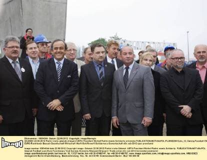 GDANSK 22.06.2012 Platini visits gdansk shipyard UEFA President Michel Platini meets Solidarity unionists  FLUMI220612pla_12
