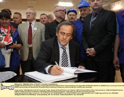 GDANSK 22.06.2012 Platini visits gdansk shipyard UEFA President Michel Platini meets Solidarity unionists  FLUMI220612pla_18