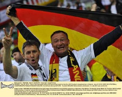 GDANSK, June 22, 2012 - Fans of Germany pose before the quarterfinal match at the Euro 2012 football championships in Gdansk, June 22, 2012. EURO 2012 FOOTBALL CHAMPIONSHIPS 