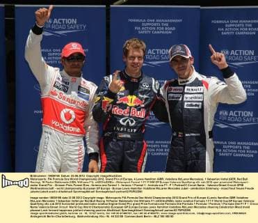 Motorsports: FIA Formula One World Championship 2012, Grand Prix of Europe, 4 Lewis Hamilton (GBR, Vodafone McLaren Mercedes), 1 Sebastian Vettel (GER, Red Bull Racing), 18 Pastor Maldonado (VEN, Williams F1), xHOCHxZWEIx