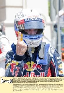 (120623) -- VALENCIA, June 23, 2012 (Xinhua) -- Red Bull Racing s German driver Sebastian Vettel celebrates after the qualifying race of the European Formula One Grand Prix at the Valencia Street Circuit in Valencia, Spain, June 23, 2012. Vettel finished in a time of 1 minute and 38.086 seconds to win the pole position of the race tomorrow.(Xinhua Xie Haining) SPAIN-VALENCIA-F1-EUROPEAN GRAND PRIX-POLE POSITION-VETTEL 