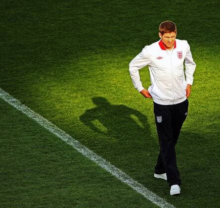 Englands Steven Gerrard walks around the pitch during training..Euro 2012 England Training, Olympic Stadium, Kiev, 23rd June 2012. Pic David Klein SPORTIMAGE... EDITORIAL USE ONLY. No use with unauthorised audio, video, data, fixture lists, club league logos or live services. Online in-match use limited to 120 images, no video emulation. No use in betting, games or single club league player publications.