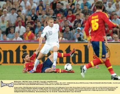 Karim Benzema (France) Xabi Alonso (Spain) FOOTBALL : France vs Spain - Euro 2012 - 23 06 2012 NLeGouic FEP Panoramic 