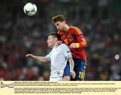Mathieu Debuchy (France) Sergio Ramos (Spain) FOOTBALL : France vs Spain - Euro 2012 - 23 06 2012 NLeGouic FEP Panoramic 