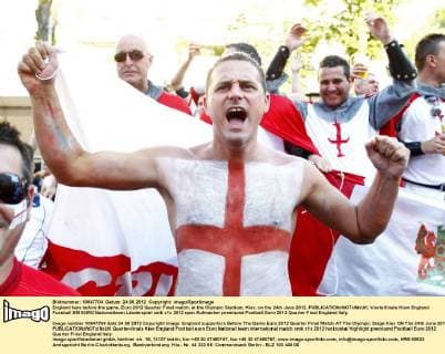 England fans before the game..Euro 2012 Quarter Final match, at the Olympic Stadium, Kiev, on the 24th June 2012. EDITORIAL USE ONLY. No use with unauthorised audio, video, data, fixture lists, club league logos or live services. Online in-match use limited to 120 images, no video emulation. No use in betting, games or single club league player publications.