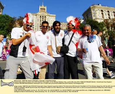 England fans before the game..Euro 2012 Quarter Final match, at the Olympic Stadium, Kiev, on the 24th June 2012. EDITORIAL USE ONLY. No use with unauthorised audio, video, data, fixture lists, club league logos or live services. Online in-match use limited to 120 images, no video emulation. No use in betting, games or single club league player publications.
