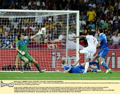 Kiev 24 06 2012 - Euro 2012 England vs. Italy -- Glen Johnson and Gianluigi Buffon 