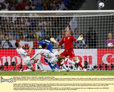 Mario Balotelli of Italy misses a chance..Euro 2012 Quarter Final match, England v Italy at the Olympic Stadium, Kiev, Ukraine on the 24th June 2012. Pic Jake Badger SPORTIMAGE... EDITORIAL USE ONLY. No use with unauthorised audio, video, data, fixture lists, club league logos or live services. Online in-match use limited to 120 images, no video emulation. No use in betting, games or single club league player publications.