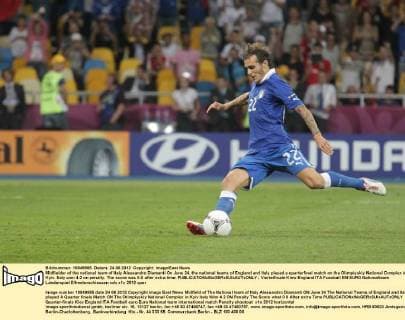 Midfielder of the national team of Italy Alessandro Diamanti On June 24, the national teams of England and Italy played a quarterfinal match on the Olimpiyskiy National Complex in Kyiv. Italy won 4-2 on penalty. The score was 0-0 after extra time. 