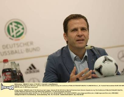 Gdansk 27.06.2012 Oliver Bierhoff - german team director speaks during the conference  FLUMI270612kon1_18