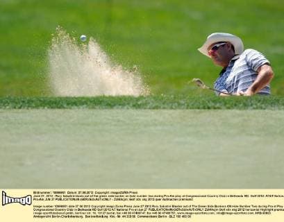 June 27, 2012 - Rory Sabatini blasts out of the green side bunker on hole number two during Pro-Am play at Congressional Country Club in Bethesda MD. Golf 2012: AT&T National Pro-Am JUN 27 - ZUMAcjm