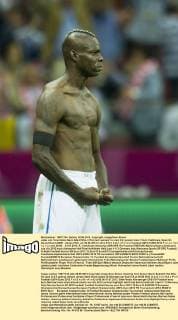 Jubel von Torschütze Mario BALOTELLI (ITA) nach seinem Tor zum 0:2, posiert ohne Trikot, Halbfinale, Spiel 30, Deutschland (GER) - Italien (ITA), am 28.06.2012 in W A R S C H A U P o l e n Fussball UEFA EURO 2012 P o l e n U k r a i n e vom 08.06. - 01.07.2012. Â