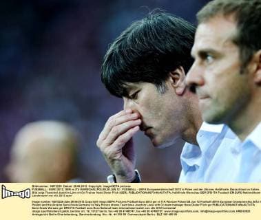 FUSSBALL - EURO 2012, GER vs ITA WARSCHAU,POLEN,28.JUN.12 - FUSSBALL - UEFA Europameisterschaft 2012 in Polen und der Ukraine, Halbfinale, Deutschland vs Italien. Bild zeigt Teamchef Joachim Löw mit Co-Trainer Hans Dieter Flick (GER). 