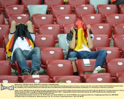 The Euro 2012 football championships semifinal match on June 28, 2012 at the National Arena in Warsaw,. German fans after lost match  EN_01035922_0178