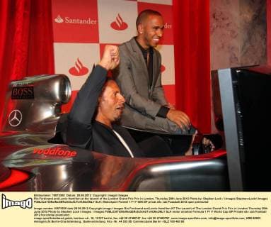 Rio Ferdinand and Lewis Hamilton at the launch of the London Grand Prix Prix in London, Thursday 28th June 2012 Photo by: Stephen Lock i-Images StephenxLock i-Images  SLK
