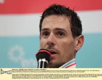 Andreas KLOEDEN (Radioshack Nissan Trek) antwortet auf Fragen Radsport Tour de France 2012 28.06.2012 Pressekonferenz Radioshack-Nissan Trek Foto: Ben Majerus