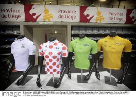 Weißes, gepunktetes, grünes und gelbes Trikot Präsentation Tour de France 2012 - Preparation - 29 06 2012 xPhotosNewsx 