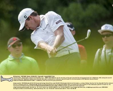 June 29, 2012 - Washington, District of Columbia, U.S. - JIMMY WALKER hits his his tee shot on the par-3 second hole at Congressional CC in Bethesda, MD. during the second round of the AT&T National. Walker shot a 2-under 69 to get a share of the clubhouse lead at 5-under for the tournament. AT&T National Second Round - ZUMAmv2