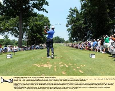 June 29, 2012 - Tiger Woods tees off at the par three seventh hole during second round play at the AT&T National at Congressional Country Club in Bethesda MD. Golf 2012: AT&T National First Round JUN 28 - ZUMAcjm