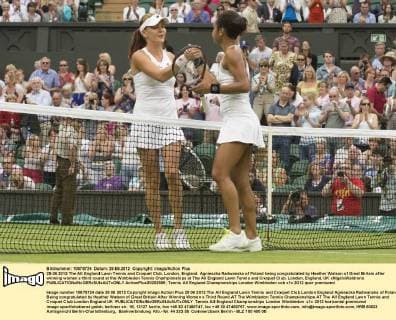 29.06.2012 The All England Lawn Tennis and Croquet Club. London, England. Agnieszka Radwanska of Poland being congratulated by Heather Watson of Great Britain after winning women s third round at the Wimbledon Tennis Championships at The All England Lawn Tennis and Croquet Club. London, England, UK xNigelxWaldronx  ActionPlus20252559