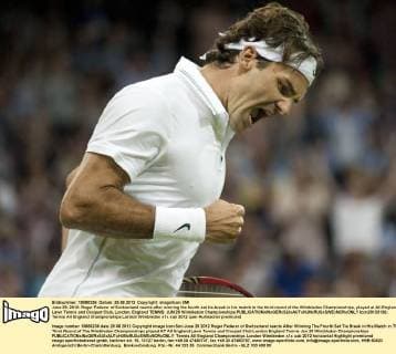 June 29, 2012: Roger Federer of Switzerland reacts after winning the fourth set tie-break in his match in the third round of the Wimbledon Championships, played at All England Lawn Tennis and Croquet Club, London, England TENNIS: JUN 29 Wimbledon Championships Icon20133136 EDITORIAL USE ONLY
