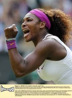 LONDON, June 30, 2012 - Serena Williams of the United States celebrates during the fourth round match of women s singles at the Wimbledon Championships 2012 in London, Britain, June 30, 2012. 