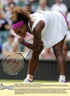 LONDON, June 30, 2012 - Serena Williams of the United States celebrates during the fourth round match of women s singles at the Wimbledon Championships 2012 in London, Britain, June 30, 2012. 