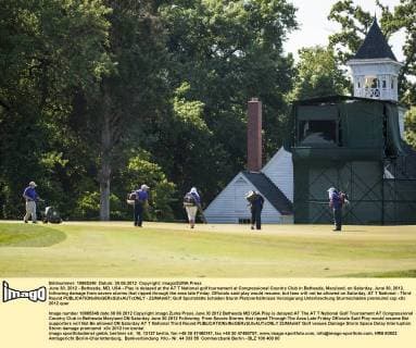 June 30, 2012 - Bethesda, MD, USA - Play is delayed at the AT T National golf tournament at Congressional Country Club in Bethesda, Maryland, on Saturday, June 30, 2012, following damage from severe storms that ripped through the area late Friday. Officials said play would resume, but fans will not be allowed on Saturday. AT T National - Third Round - ZUMAm67