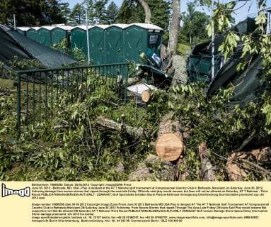 June 30, 2012 - Bethesda, MD, USA - Play is delayed at the AT T National golf tournament at Congressional Country Club in Bethesda, Maryland, on Saturday, June 30, 2012, following damage from severe storms that ripped through the area late Friday. Officials said play would resume, but fans will not be allowed on Saturday. AT T National - Third Round - ZUMAm67