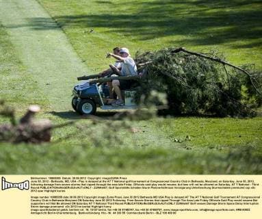 June 30, 2012 - Bethesda, MD, USA - Play is delayed at the AT T National golf tournament at Congressional Country Club in Bethesda, Maryland, on Saturday, June 30, 2012, following damage from severe storms that ripped through the area late Friday. Officials said play would resume, but fans will not be allowed on Saturday. AT T National - Third Round - ZUMAm67