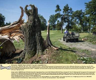 June 30, 2012 - Bethesda, MD, USA - Play is delayed at the AT T National golf tournament at Congressional Country Club in Bethesda, Maryland, on Saturday, June 30, 2012, following damage from severe storms that ripped through the area late Friday. Officials said play would resume, but fans will not be allowed on Saturday. AT T National - Third Round - ZUMAm67