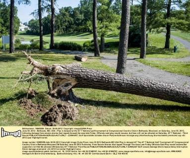 June 30, 2012 - Bethesda, MD, USA - Play is delayed at the AT T National golf tournament at Congressional Country Club in Bethesda, Maryland, on Saturday, June 30, 2012, following damage from severe storms that ripped through the area late Friday. Officials said play would resume, but fans will not be allowed on Saturday. AT T National - Third Round - ZUMAm67