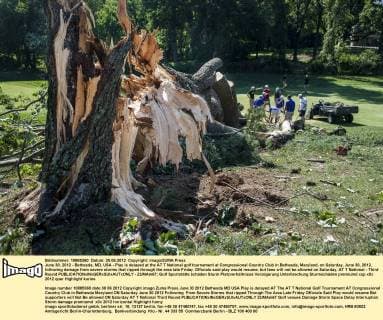 June 30, 2012 - Bethesda, MD, USA - Play is delayed at the AT T National golf tournament at Congressional Country Club in Bethesda, Maryland, on Saturday, June 30, 2012, following damage from severe storms that ripped through the area late Friday. Officials said play would resume, but fans will not be allowed on Saturday. AT T National - Third Round - ZUMAm67