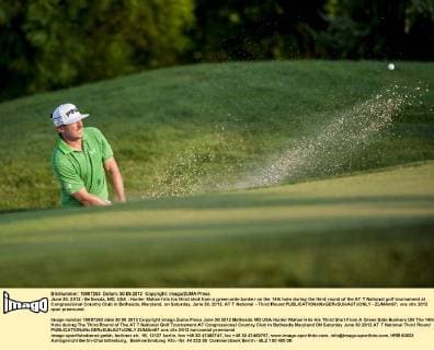 June 30, 2012 - Bethesda, MD, USA - Hunter Mahan hits his third shot from a green-side bunker on the 14th hole during the third round of the AT T National golf tournament at Congressional Country Club in Bethesda, Maryland, on Saturday, June 30, 2012. AT T National - Third Round - ZUMAm67