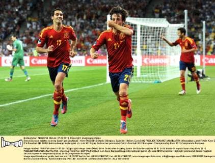 David Silva celebrates scoring Spain gol Esultanza - Kiev 01 07 2012 Stadio Olimpico, Spanien - Italien, Euro 2012 allexsabba