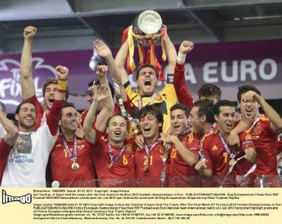 Iker Casillas of Spain hold the trophy after the final match at the Euro 2012 football championships in Kiev - 