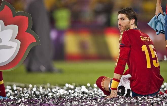 Kiew, 01.07.2012 Schlussjubel: Sergio Ramos (Spanien) Spanien - Italien