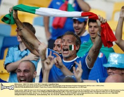 Italy national team fans during the final match of EURO 2012 The final match of the European Football Championship 2012 on July 1, 2012 in Kiev. 