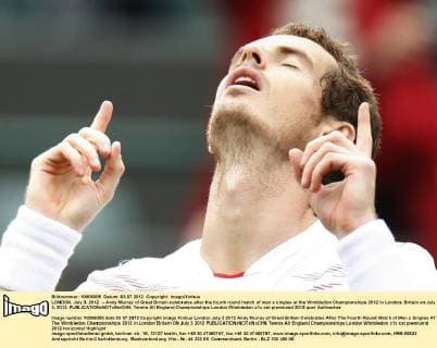 LONDON, July 3, 2012 -- Andy Murray of Great Britain celebrates after the fourth round match of men s singles at the Wimbledon Championships 2012 in London, Britain on July 3, 2012. 