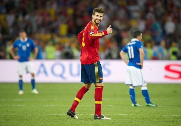 Fussball Kiew 01.07.2012 Europameisterschaft Finale 2012 - Spanien (ESP) vs. Italien (ITA) 4:0 - Gerard Pique (Spanien, No.03)
