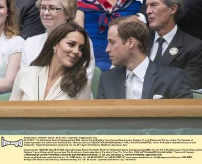 04.07.2012. The Wimbledon Tennis Championships 2012 held at The All England Lawn Tennis Club, London, England, Prince William and Princess Kate, The Duchess of Cambridge watch the match from the Royal Box. xDuncanxGrovex  ActionPlus11299763