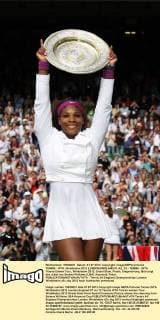 TENNIS - WTA, Wimbledon 2012 LONDON,ENGLAND,07.JUL.12 - TENNIS - WTA Tennis Damen Tour, Wimbledon 2012, Grand Slam, Finale, Siegerehrung. Bild zeigt den Jubel von Serena Williams (USA). Keyword: Pokal. 
