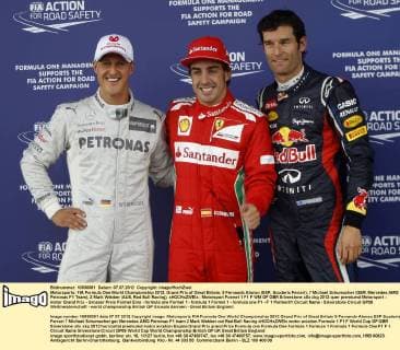 Motorsports: FIA Formula One World Championship 2012, Grand Prix of Great Britain, 5 Fernando Alonso (ESP, Scuderia Ferrari), 7 Michael Schumacher (GER, Mercedes AMG Petronas F1 Team), 2 Mark Webber (AUS, Red Bull Racing), xHOCHxZWEIx