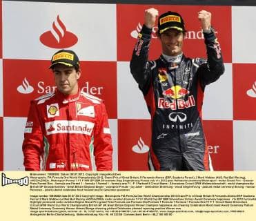 Motorsports: FIA Formula One World Championship 2012, Grand Prix of Great Britain, 5 Fernando Alonso (ESP, Scuderia Ferrari), 2 Mark Webber (AUS, Red Bull Racing), xHOCHxZWEIx